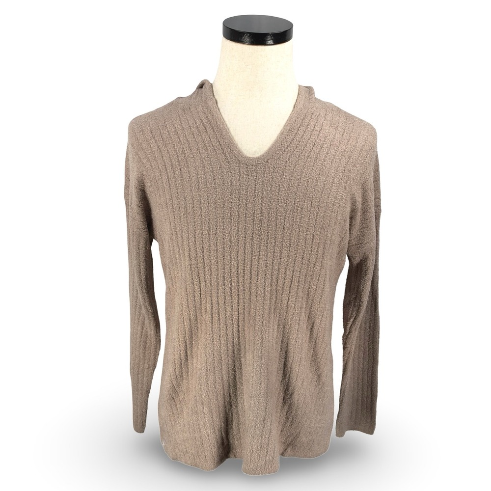 Barefoot Dreams CozyChic Lite Ribbed Lounge Hoodie Beach Rock Gray Medium NEW